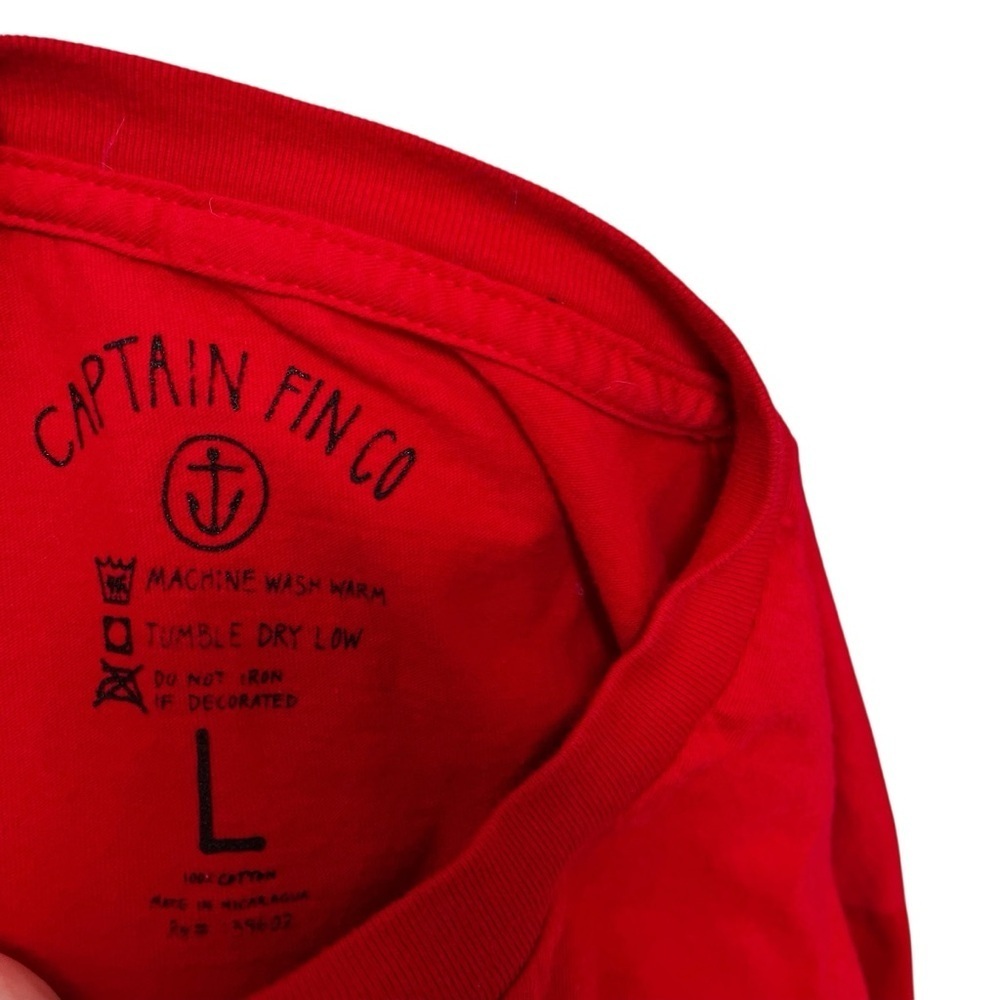 Captain Fin Co. Men’s Large Red Long Sleeve Shirt Cotton Shirt White Logo - Picture 6 of 7